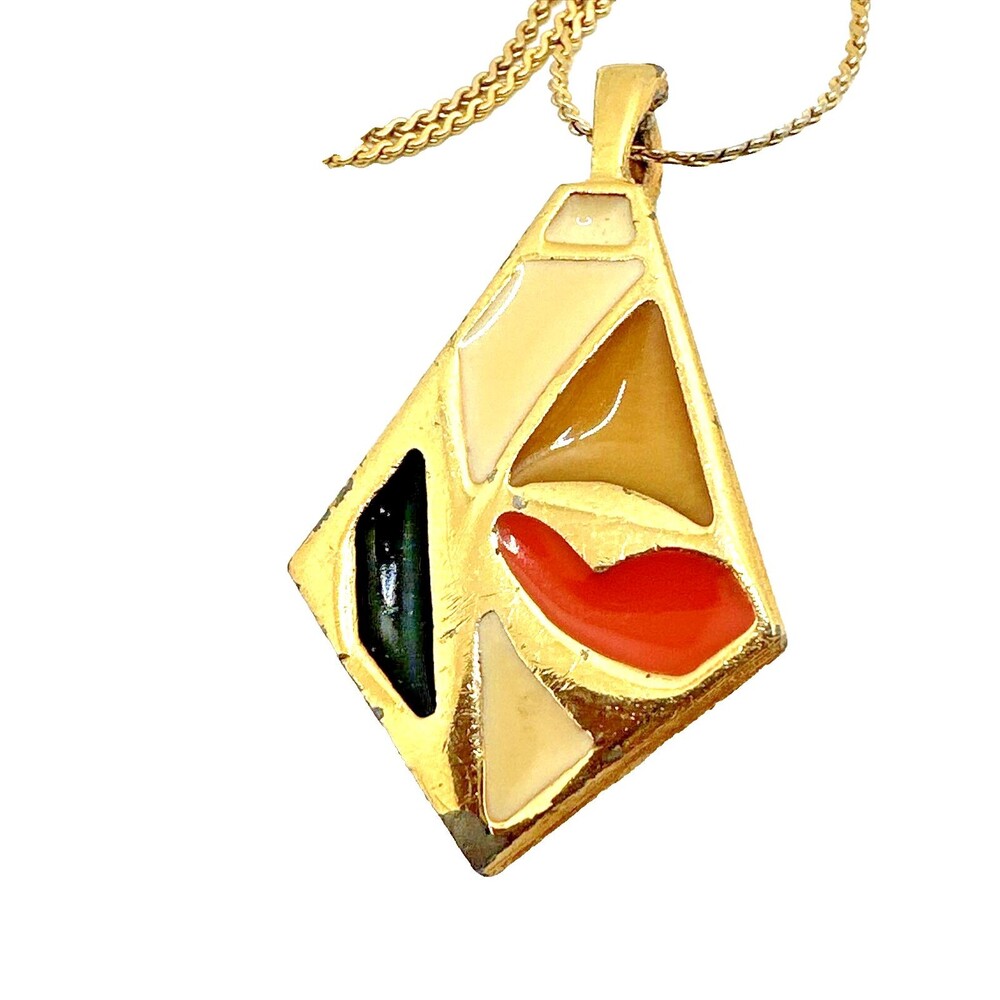 Vintage Samuel B Benham Enamel Pendant Necklace MCM Kite Shape 18" BJC